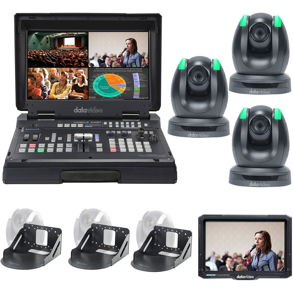 Datavideo Streaming Studio Kit with Switcher, 3 x PTZ Cameras, Wall Mounts & Monitor