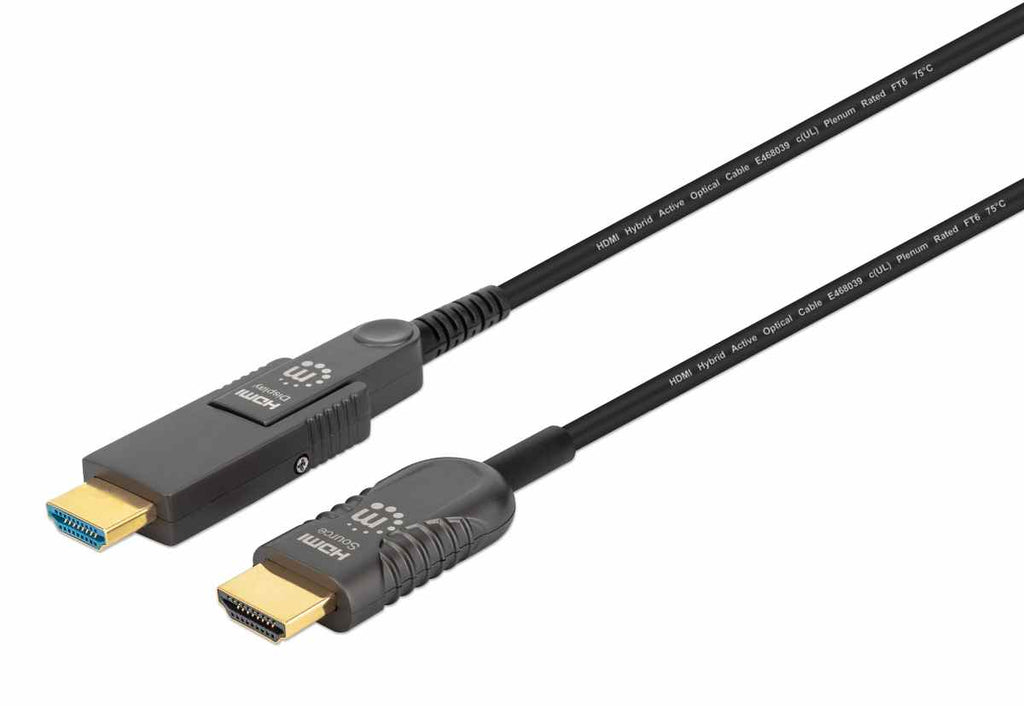Manhattan Plenum-Rated High-Speed HDMI Active Optical Cable with Detachable Connector, 20 Meter