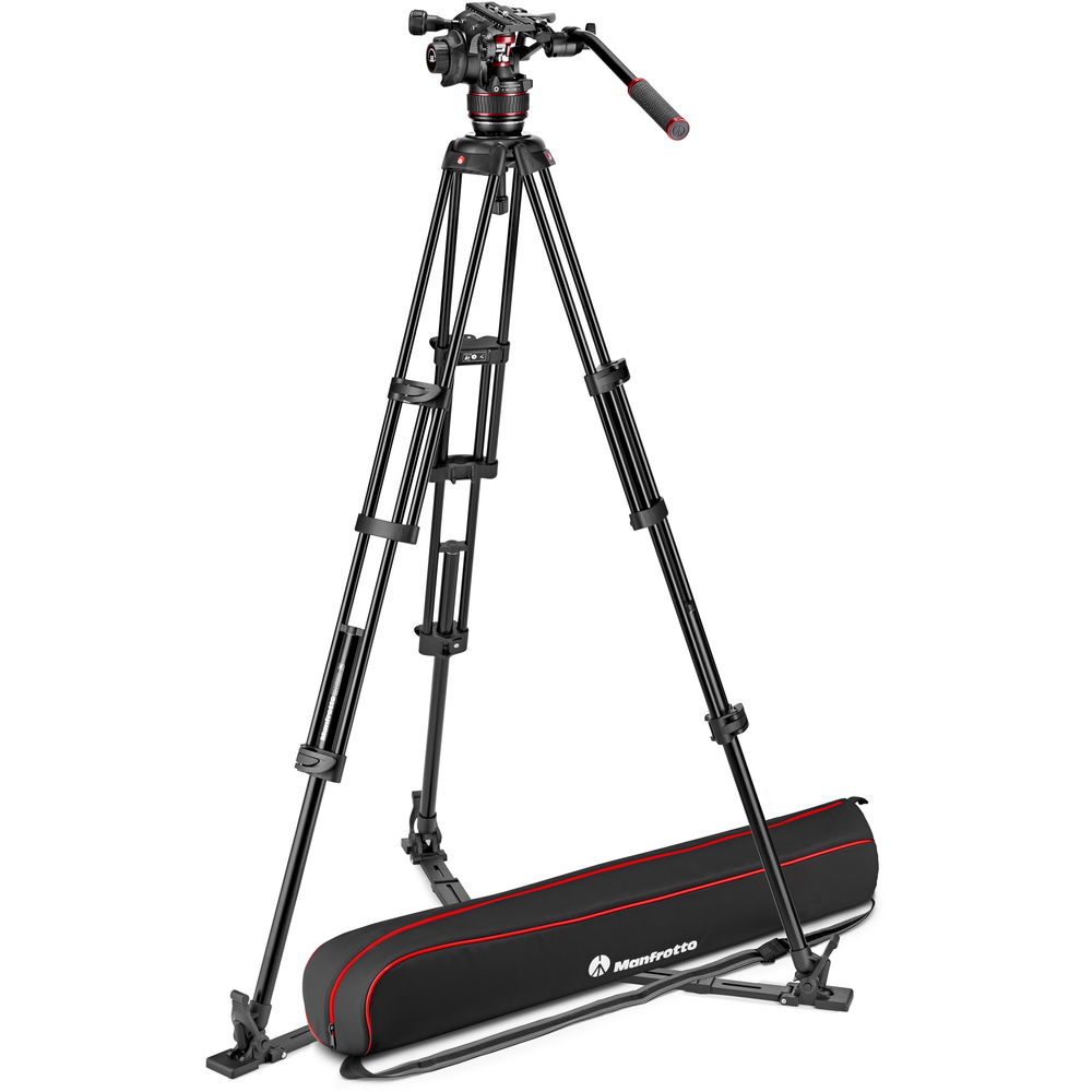 Manfrotto 608 Nitrotech Fluid Video Head and Aluminum Twin Leg Tripod with Ground Spreader