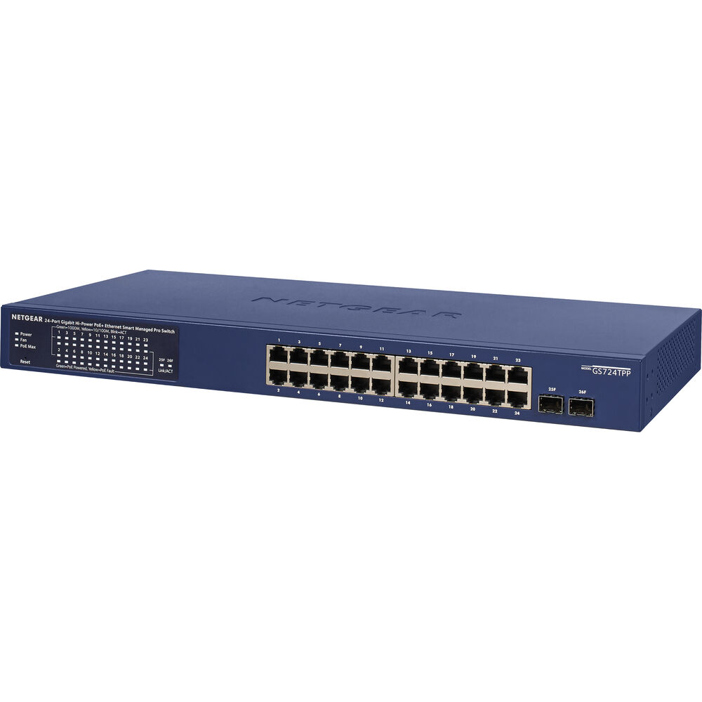 Netgear GS724TPP 24-Port Gigabit Ethernet PoE+ Smart Switch with optional Remote/Cloud Management