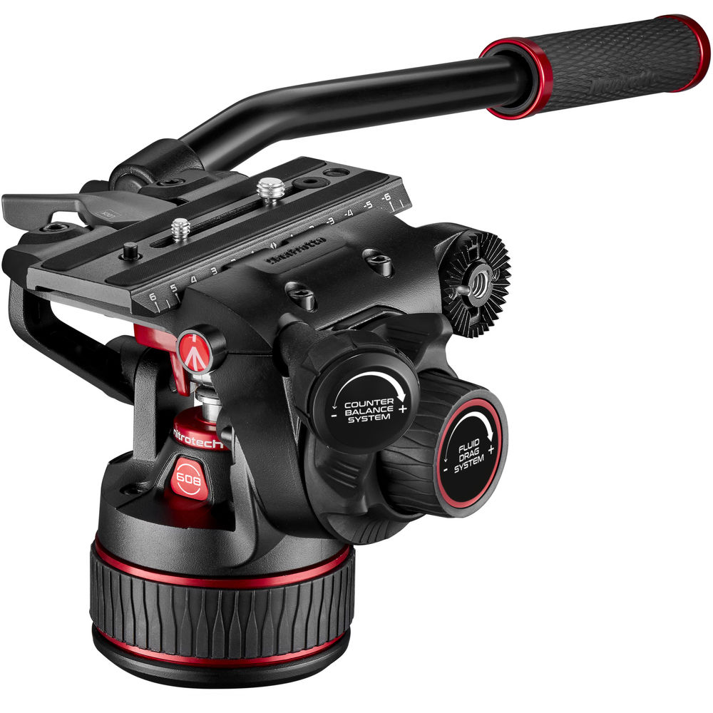Manfrotto 608 Nitrotech Fluid Video Head and Aluminum Twin Leg Tripod with Ground Spreader