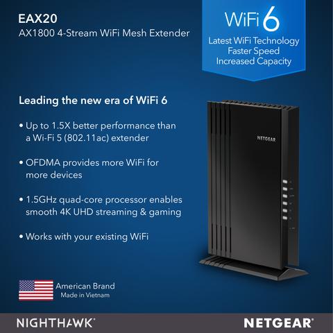 Netgear EAX20 4-Stream WiFi 6 Mesh Extender - AX1800
