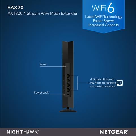 Netgear EAX20 4-Stream WiFi 6 Mesh Extender - AX1800 NETGEAR